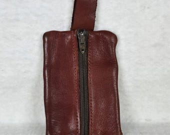 Reddish Brown Leather Coin Purse Keychain Wallet