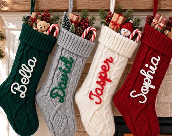 2026 Personalized Christmas Embroidered Stocking, Dog Bone Pet Stocking, Knitted Family Holiday Mantel Decor, Fireplace Stocking