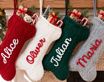 2026 Dog Bone Christmas Stocking, Cable Knit Pet Stocking, Knitted Holiday Mantel Decor, Red Green White Gray Family Christmas Stocking