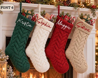 Embroidered Christmas Stocking, Personalized Cable Knit with Name, Family Mantel Decor, 10 Font Options, Custom Thread Color 2026