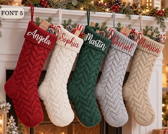 Custom Christmas Stocking with Name, Cable Knit, Personalized Embroidery, Family Mantel Decor, 5 Stocking Colors, Holiday 2026