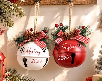 Personalized Christmas Bell Ornament, Custom Name Jingle Bell, Family Tree Keepsake