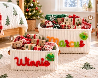 Personalized Kids Christmas Basket, Custom Name Toy Organizer, Christmas Basket with Name,Custom Christmas Gift Basket,Storage Basket