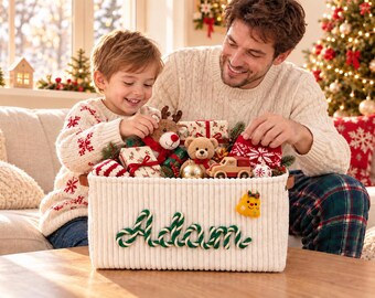 Personalized Christmas Basket with Name • Baby Holiday Gift • Christmas Eve Basket • Nursery Organizer or Pet Toy Bin •Storage Basket