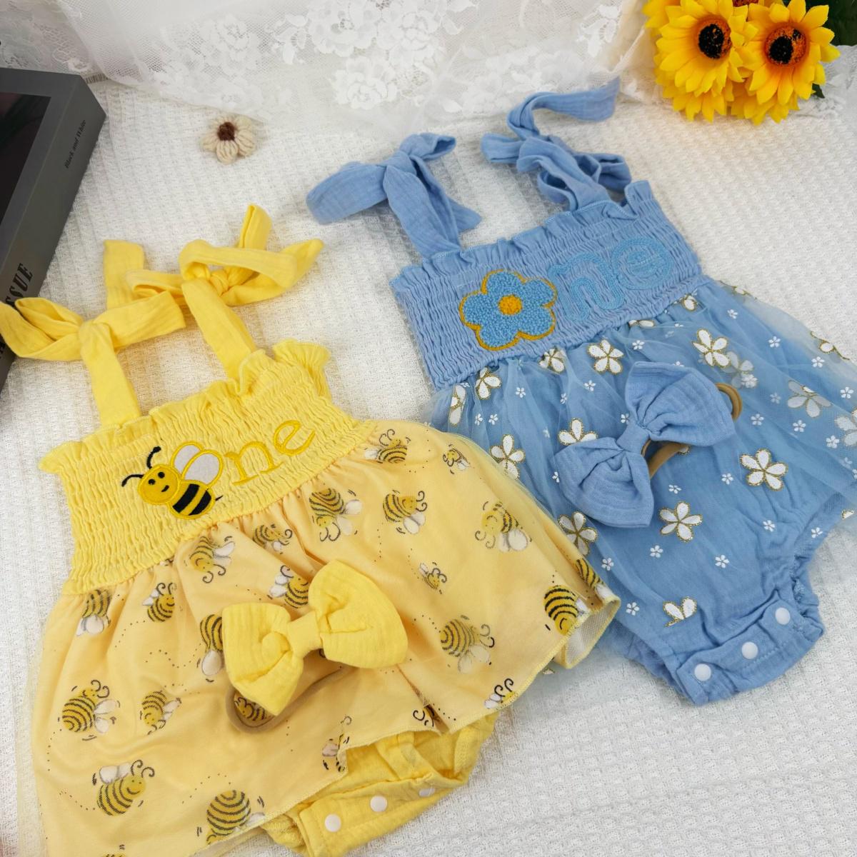 Mädchen Strampler Set Mit Rock Und Stirnband - Karo Design