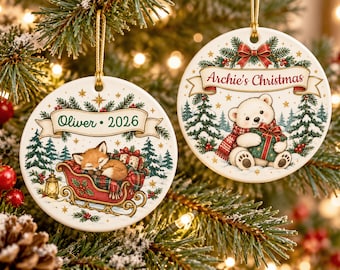 Baby First Christmas Ceramic Ornament, Personalized Custom Name Keepsake, Newborn Holiday Gift, Christmas Tree Decoration, Baby Shower Gift