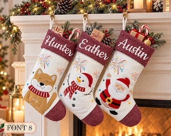 Personalized Pet Christmas Stocking, Custom Name Dog Cat Stocking, Embroidered Holiday Stocking, Cute Family Mantel Christmas Decor Gift