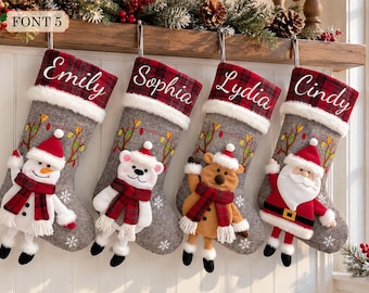 Custom Family Christmas Stocking, Personalized Embroidered Name Stocking, Handmade Holiday Mantel Decor, Christmas Fireplace Decoration Gift