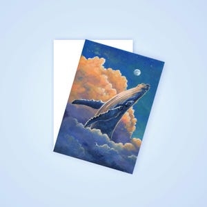 A7 Stationery Set - Blank Note Cards with Envelopes - Whale in Clouds Hand-Painted Illustration