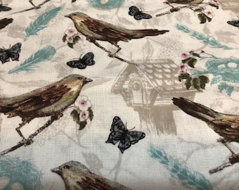 Birds,Nests,Butterflies Cotton Fabric(36”x44”),Nature Home Decor