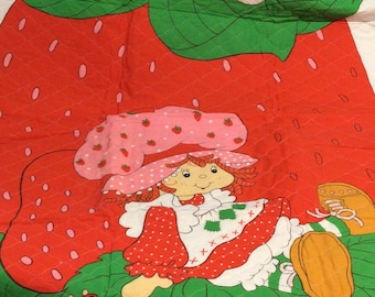 Strawberry Shortcake QUILTED Fabric Panel,Vintage 1981,Woven Cotton