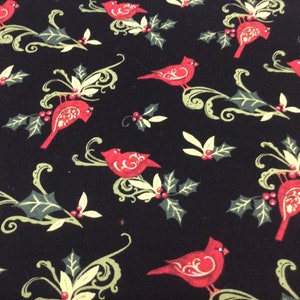 Cardinal Swirl Holly Fabric,11”x36” Remnant,Nature #CP64461,Susan Winget,Christmas Birds Decor,Woven Cotton,KagrannaPaintgarden