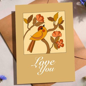 “Love You” Karte – Warm Latte & Mocca Blumenmuster – digitale Grußkarte für Sie oder Ihn – A6 gefaltet oder 5x7”Instant Download