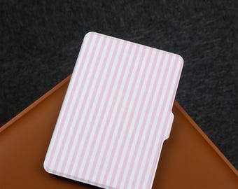 Pink Vertical Stripe Kindle Case, With Hand Paperwhite Case, Kindle 10th 11th, Personalization Kindle Paperwhite Cover, New Kindle Case 2024