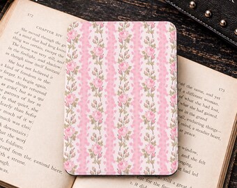 Funda para Kindle con rayas florales rosas, funda personalizada para Paperwhite de 11.º y 12.º grado, diseño decorativo con correa de mano, regalo de cumpleaños para amantes de los libros.