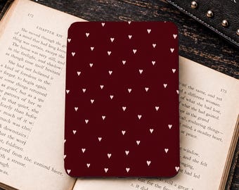 Funda para Kindle con diseño de corazones pequeños color burdeos, funda personalizada para Paperwhite de 10.ª, 11.ª y 12.ª generación, bonito diseño con correa de mano, regalo para amantes de los libros.