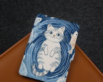 Water Waves Cats Fish Kindle Case Paperwhite 6.8"/7" Case,Kindle 10th 11th,Personalization Kindle Paperwhite Cover,All New Kindle Case 2024