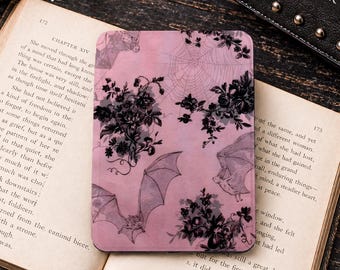 Funda para Kindle con diseño botánico de murciélago rosa, funda personalizada para Paperwhite de 10.º, 11.º y 12.º grado, diseño impreso con correa de mano, regalo de cumpleaños para amantes de los libros.