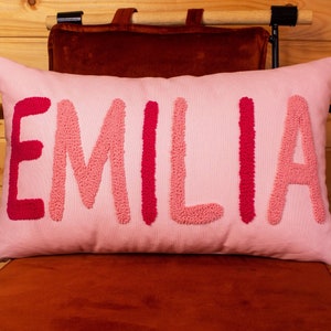 Custom Pillow Cover, Personalize Name Punch Needle Pillow, Customize Embroidered Pillow Case, Lumbar Pillow, Personalized Gift