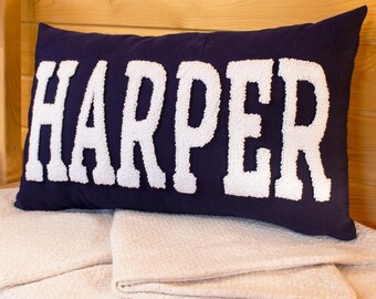 Custom Punch Needle Pillow, Personalized Punch Needle Pillow Cover, Baby Boy Pillow, Baby Girl Pillow, Name Pillow, Decorative Pillow