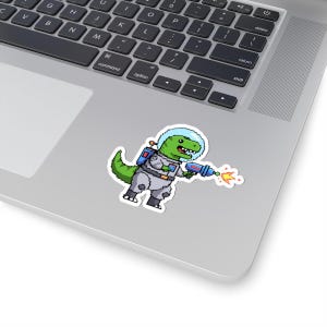 Pegatinas troqueladas de dinosaurio astronauta aventurero, perfectas para portátiles, diarios, recuerdos de fiestas infantiles y amantes del espacio.