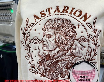 Astarion embroidered hoodie, Baldur&#39;s Gate pullover, Astarion tattoo apparel, BG3 t-shirt, perfect gift for gaming enthusiasts