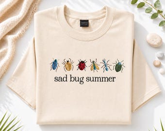 Sad Bug Summer Embroidered Tee, Cottagecore Bug Shirt, Minimal Nature Embroidery, Cute Insect Gift