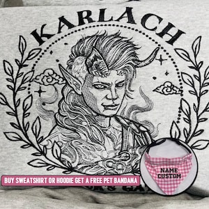 Karlach Embroidered Sweatshirt, Karlach bg3 Hoodie with embroidery, Astarion Embroidered Sweater for enthusiasts, Ideal gift for gamers.