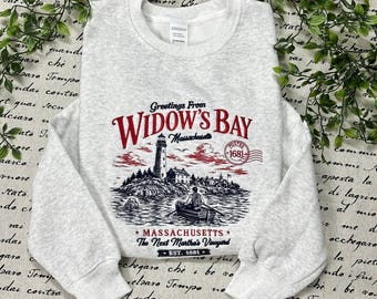 Embroidered Widow's Bay Massachusetts Sweatshirt, Coastal Horror TV Show Hoodie, Vintage Lighthouse Crewneck, Fan Gift
