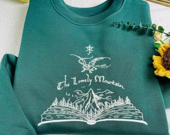 Embroidered the Lonely Mountain Sweatshirt, Hobbitcore Dragon Sweater for Middle-earth Fantasy Book Lovers