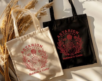 Astarion Embroidered Canvas Tote Bag, Baldur's Gate tote bag, Astarion tattoo apparel, BG3 bag, gift for gaming enthusiasts, Christmas gifts