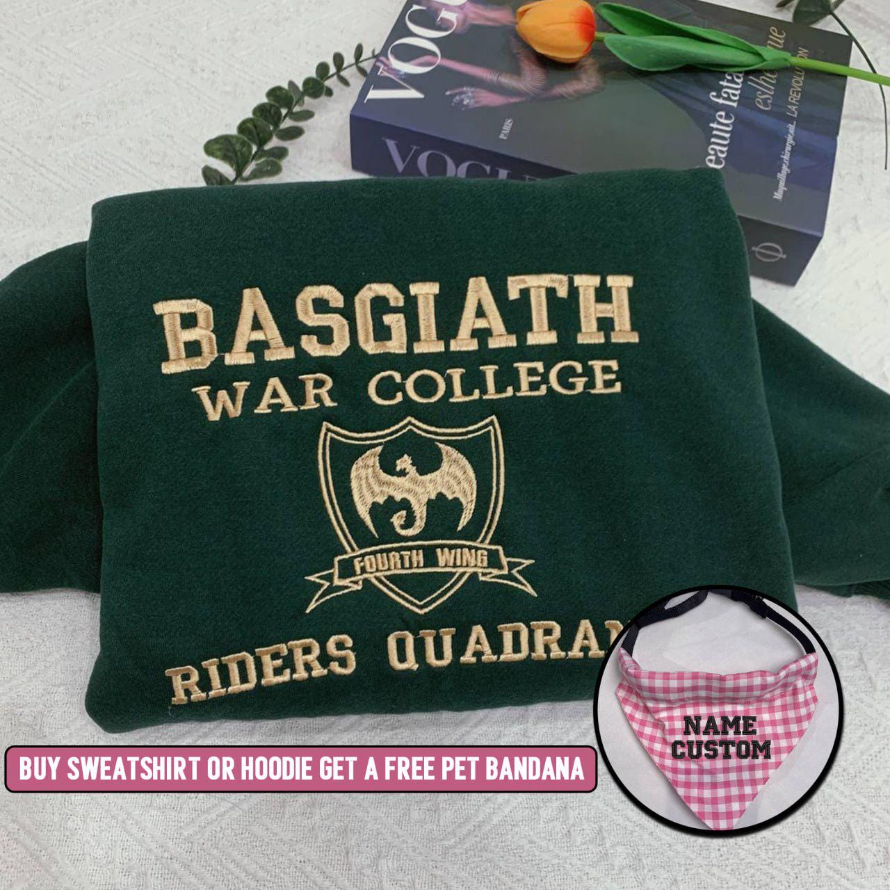 Embroidery Fourth Wing Dragon Sweatshirt, Dragon Rider Sweater, Fourth Wing Basgiath War College Hoodie for Bookish, Gift for Her, bookish