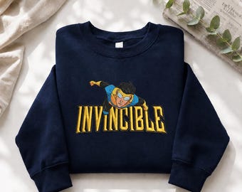 Invincble Comic Embroidered Sweatshirt, Anime Inspired Minimalist Pullover, Hero Movie Fan Gift, Universe Cartoon Tee