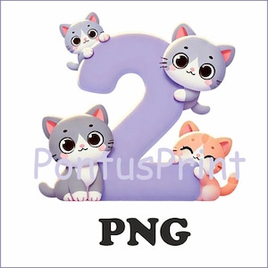 女の子の 2 歳の誕生日の PNG、かわいい猫の PNG クリップアート、2 歳の誕生日のクリップアート昇華、2 歳の誕生日の PNG