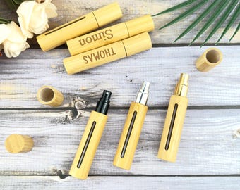 Personalized bamboo perfume sprayer bottle empty - refillable travel bottle