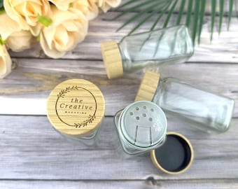 Custom Engraved Spice Jars – Beechwood Lid, Kitchen Pantry Storage
