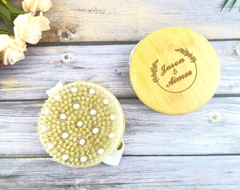 Personalized Boar Bristle Bath Brush, Exfoliating Body Scrubber, Wooden Handle