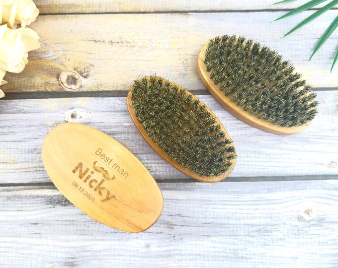 Slick Back Hair Comb and Beard Brush, Personalized Wooden Boar Bristle Styling Tool for Men, Dual Use Mustache and Hair Grooming Kit