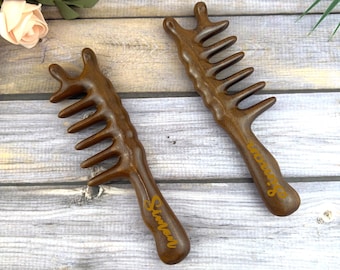 Personalized Golden Sandalwood Wide-Tooth Comb - Scalp Massage & Detangling Brush, Acupressure Hair Care Gift