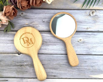 Personalized Handheld Wooden Makeup Mirror: Engraved Travel Mirror