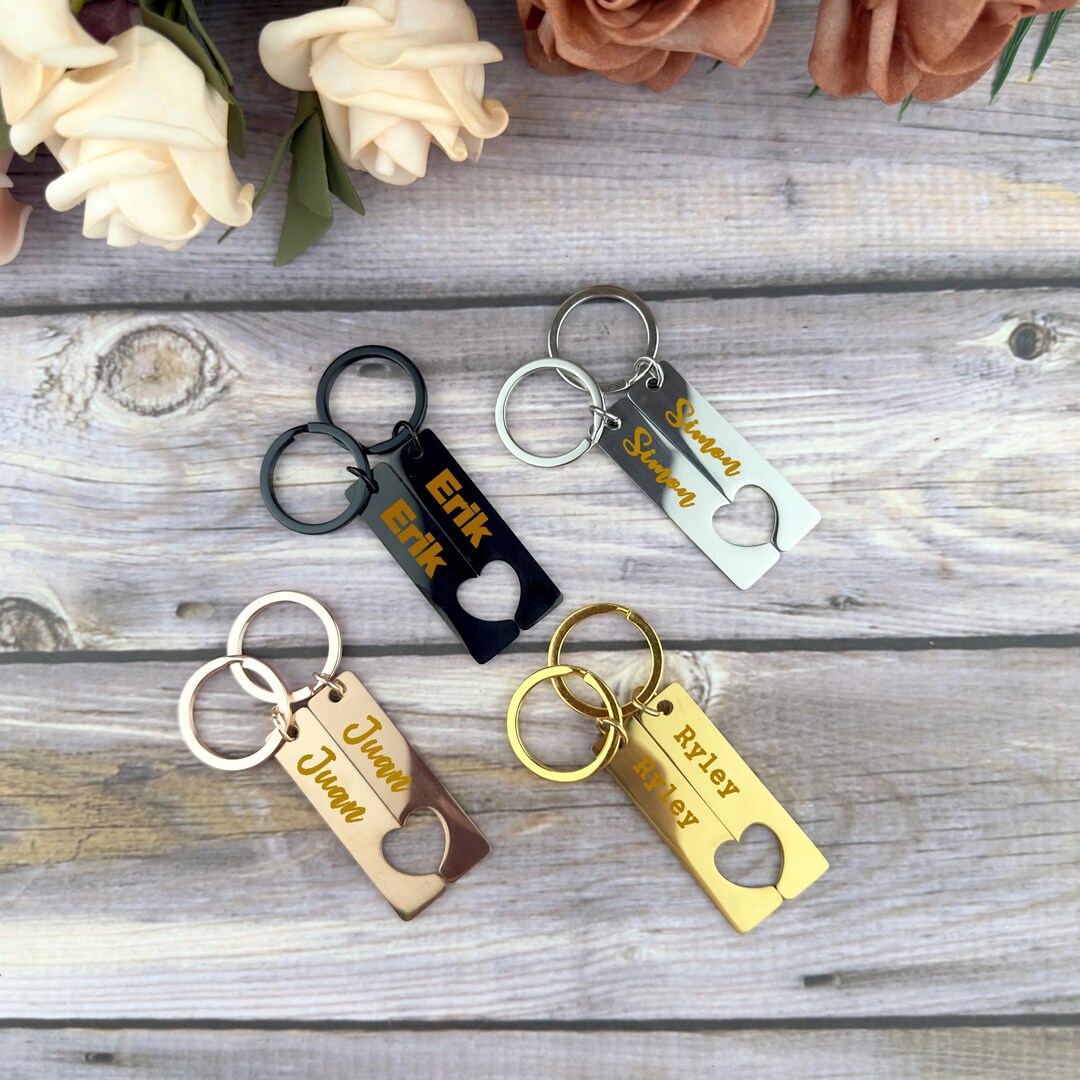 Personalized Puzzle Heart Keychain Set: Laser Engraved Stainless Steel ...
