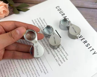 Personalized Metal Folding 30X Jewelers Loupe - Engraved Portable Magnifier for Gem Diamond Inspection