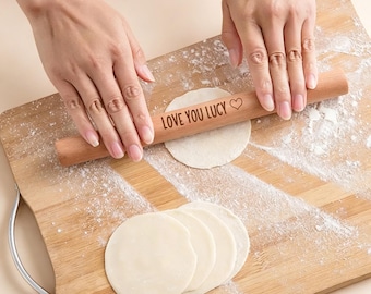 Rodillo de madera de haya con nombre grabado personalizado para hornear pan, pizza y pasteles.