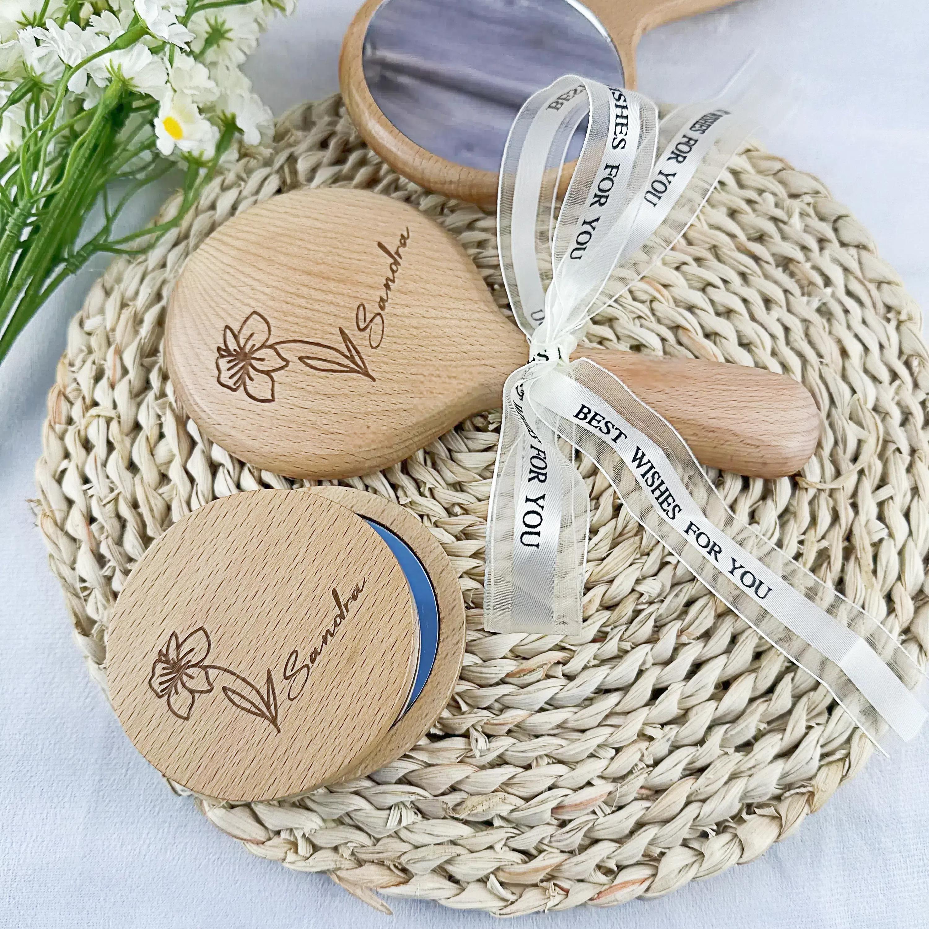 Personalized Wooden Hand Mirror: Engraved Eco-Friendly Gift