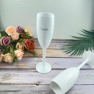 Personliga champagneglas, okrossbara plastbröllopsglas, anpassad text eller logotyp, splittersäkra och diskmaskinssäkra för fest