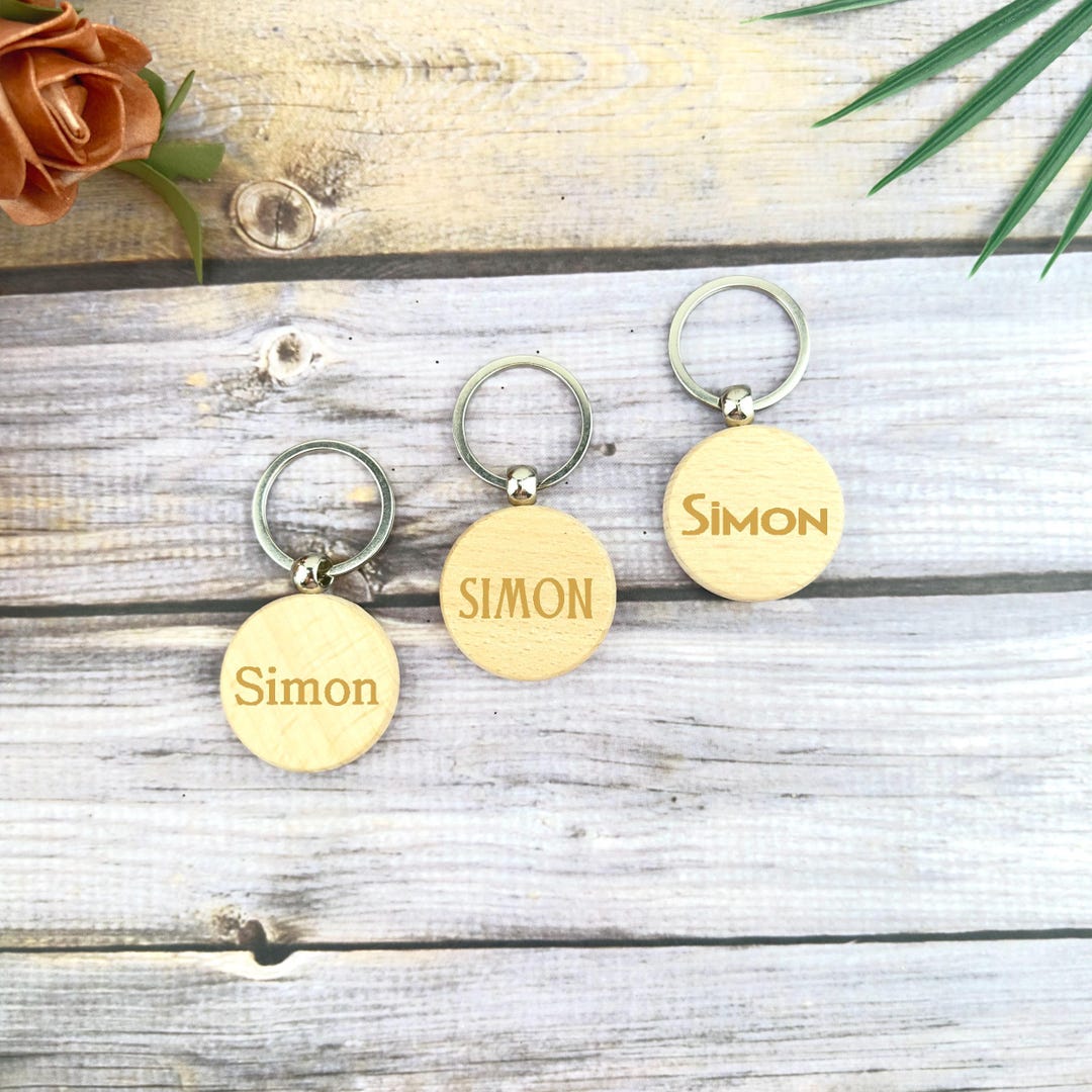 Personalized Beech Wood Keychain: Laser Engraved Custom Key Ring - Etsy