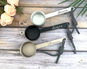 Custom Engraved 10g Aluminum Alloy Scoop for Coffee, Matcha & Baking - Long Handle with Cord