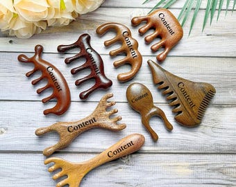 Custom Solid Wood Massage Comb: 4-in-1 Gua Sha Facial Tool