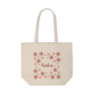 Sac fourre-tout personnalisé en toile avec fleurs, cadeau pour elle, cadeau pour une amie, shopping, sac de bibliothèque, sac de livre