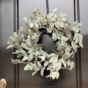 Artificial Lambs Ear Winter Wreath for Front Door, greenery Spring Wreath, Year round wreath, Minimalist Wreath